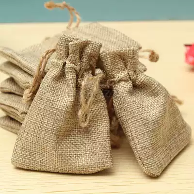 Retro solid color linen bundle pocket Linen small linen bag Coffee cotton linen bag Cotton bag Jewelry jewelry bag