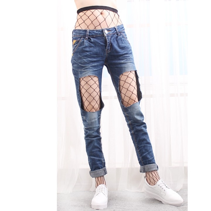 phụ nữ fishnet vớ Harajuku gió quần jean lỗ lớn sexy lưới vớ pantyhose thậm chí rỗng lưới vớ mùa hè.