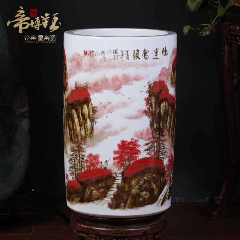 Jingdezhen ceramics up with hand painting and calligraphy master cylinder quiver of calligraphy and painting scroll cylinder storage tank of large vase