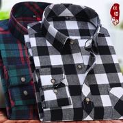 Mùa xuân và mùa thu kẻ sọc áo dài tay nam thanh niên chà nhám giản dị áo sơ mi cộng với phân bón XL trung niên