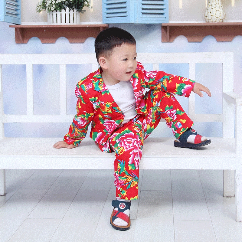 Children's photography suit suit small suit baby national style fashion northeast big flower children's suit performing suit