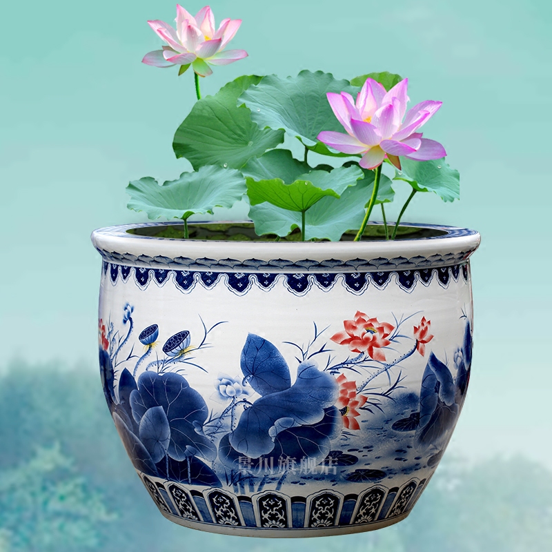 Hand made lotus goldfish bowl of jingdezhen ceramic turtle cylinder courtyard sitting room hotel lobby floor big furnishing articles