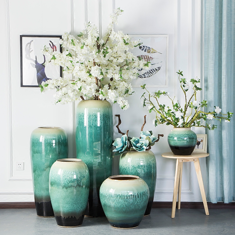Jingdezhen ceramic floor vase color glaze pottery flower arrangement in modern Chinese style European sitting room hotel villa furnishing articles