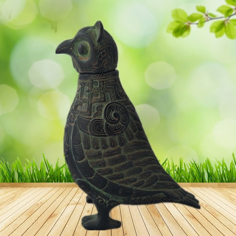 Antique Home Decoration Ornament Bronze Owl Ancient Wine Container Wine Set TV Cabinet Ornament