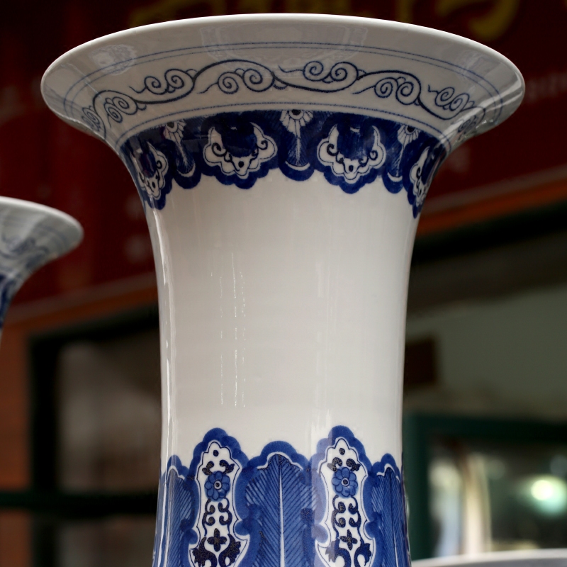 Hand - made blooming flowers large blue and white porcelain vase of jingdezhen ceramics home sitting room of large hotel furnishing articles