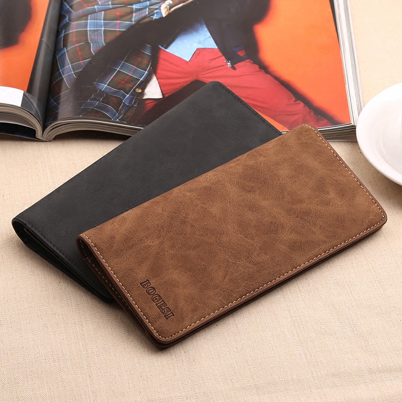 Men's Wallet Long Version Fashion Trends Thin Money Clip Youth Retro Hand Grab Bag Casual Student Leather Clip Japan-South Korea Wave