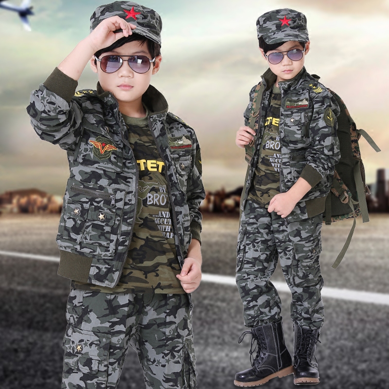 Boys camouflage suit Children's spring and autumn casual handsome children's clothing Large children's two-piece set Special forces children's military uniform