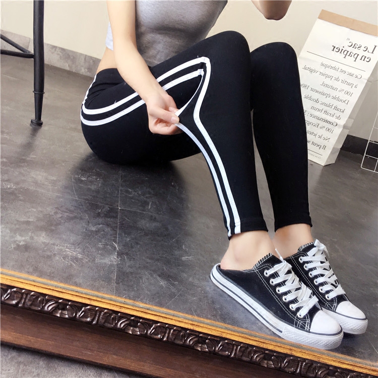 2024 Spring/Summer New Modal Cotton Two-Stripe Slim Fit Sports Leggings with Two Stripes for a Slimming Effect
