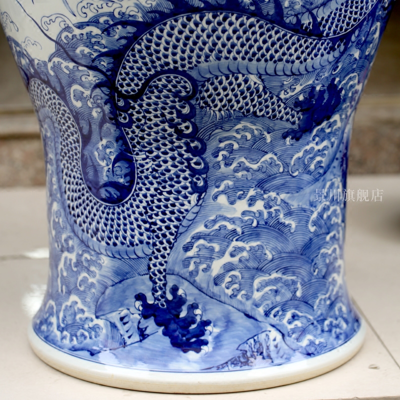 Jingdezhen blue and white porcelain hand - made dragon playing pearl sitting room of large vase household ceramics general furnishing articles large tank