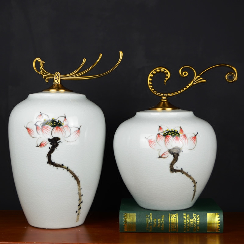 Jingdezhen ceramic pot Chinese hand - made lotus sitting room between example creative household soft adornment handicraft furnishing articles