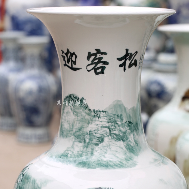 Jingdezhen ceramic big vase hand - made color ink guest - the greeting pine sitting room hotel home furnishing articles landing Chinese arts and crafts