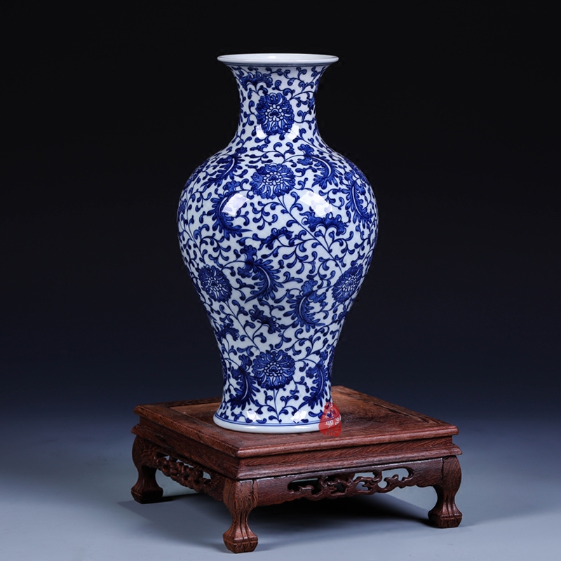 Antique hand - made tail of blue and white porcelain bottle of jingdezhen ceramic vases, flower crafts are sitting room classical Ming and the qing dynasties