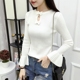 Mùa xuân và mùa thu 2019 mới thắt nơ áo sơ mi hàng đầu phiên bản Hàn Quốc của áo len dệt kim tay áo hoang dã áo cardigan Vòng cổ áo len
