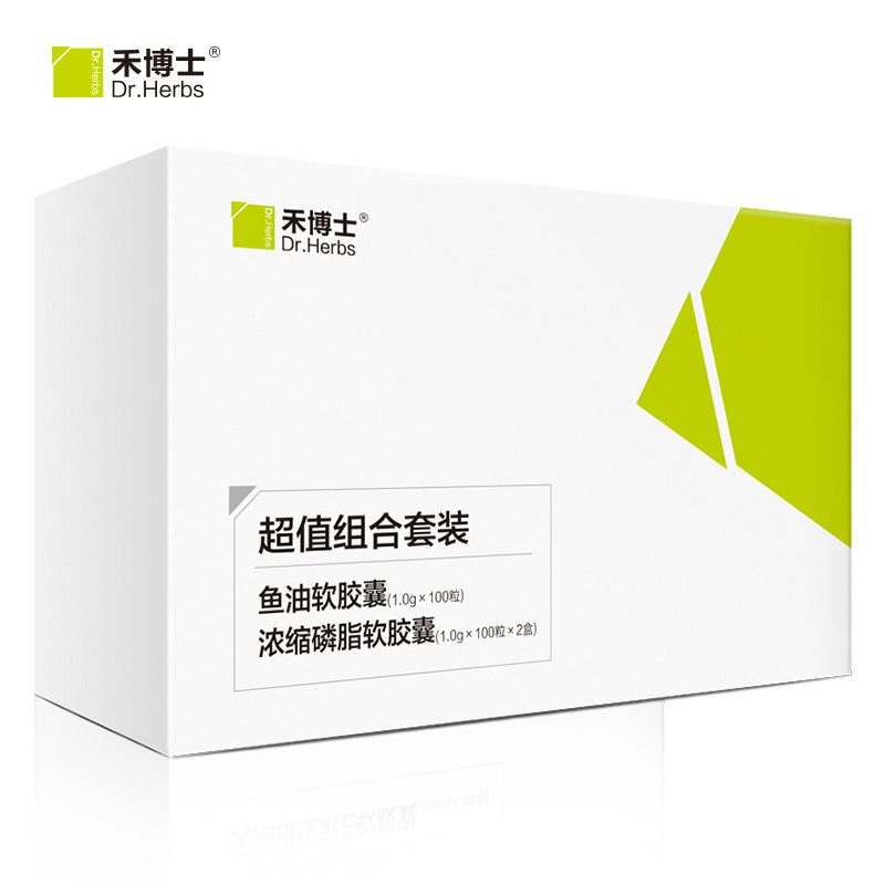 Dr．Herbs/禾博士 鱼油软胶囊 1.0g/粒*100粒+1.0g/粒*100粒*2盒