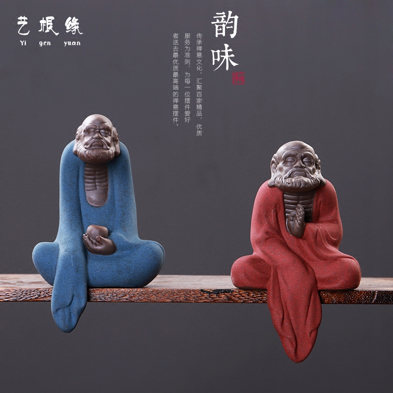 Art root edge purple sand Dharma ceramic Buddha statue ornaments handicraft living room Bogdo decoration home soft decoration