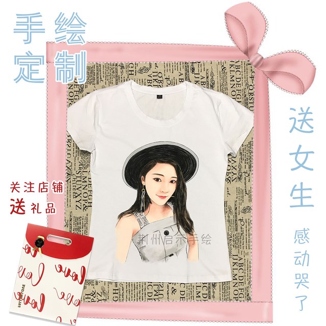 New T-shirt customized hand-painted graffiti avatar pure cotton clothes men and women portrait Q version couple clothes ເສື້ອຜ້າພໍ່ແມ່ເດັກນ້ອຍຂອງຂວັນ