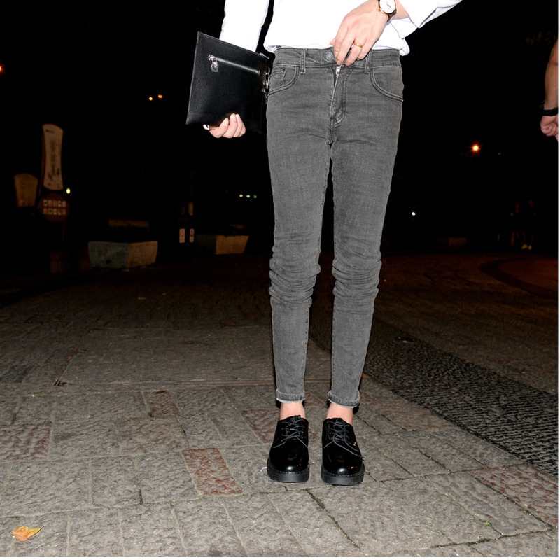 灰色光板小脚牛仔裤男韩版修身弹力显瘦铅笔裤新款做旧百搭长裤