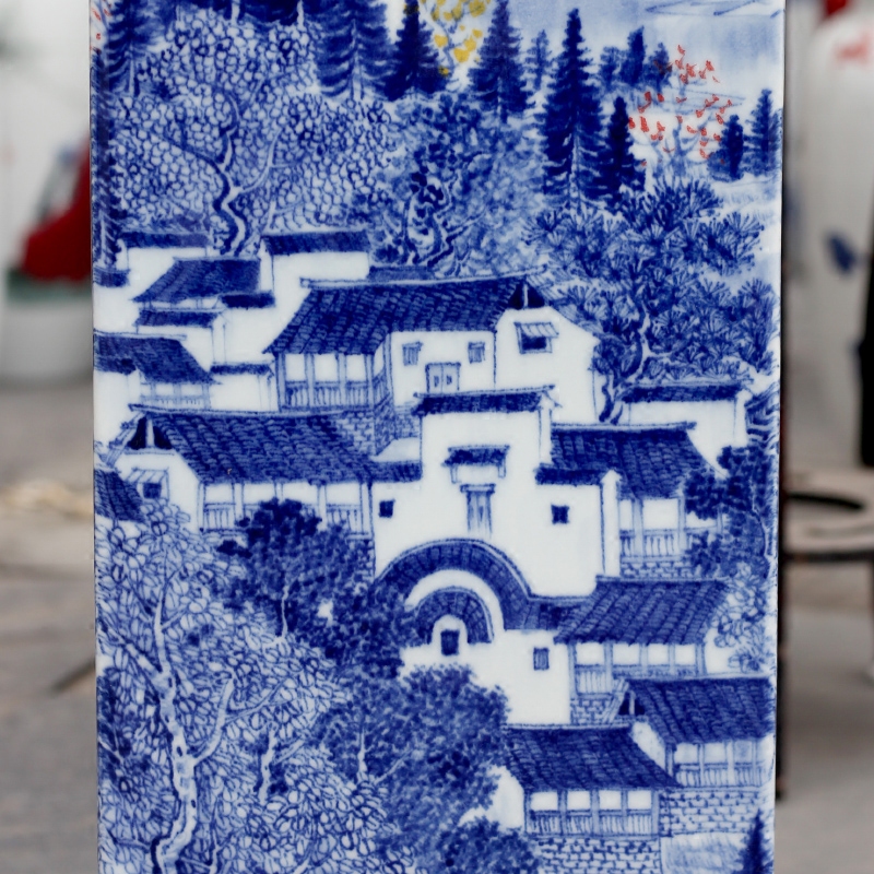 Hand - made lake spring scenery square bottle of blue and white porcelain of jingdezhen ceramic home sitting room of Chinese style furnishing articles study adornment