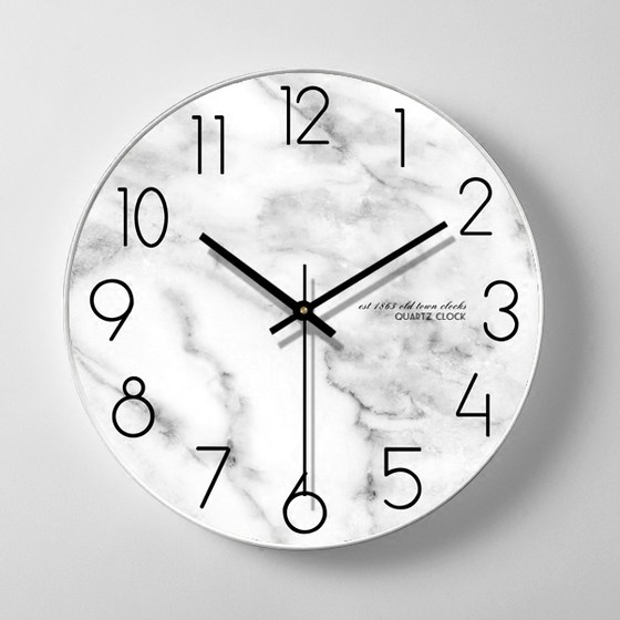 Wall clock living room Nordic simple modern personality clock wall watch bedroom household quartz clock silent clock marble