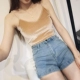 Phiên bản Hàn Quốc của quần lọt khe nhung gợi cảm retro retro nữ ngắn mùa hè bên trong áo sơ mi chạm đáy hoang dã áo ba lỗ cho nữ giới Áo ba lỗ