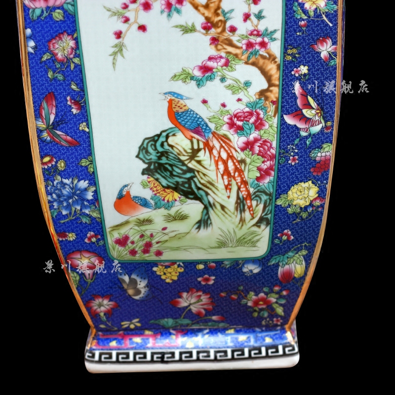 Jingdezhen ceramic famille rose colored enamel porcelain square bottle of flower arranging archaize sitting room mesa and flowers and birds home furnishing articles