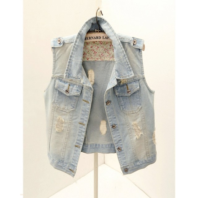 Spring and autumn Korean version is thin and thin -hole short sleeveless denim vest female Xiama cable vest vest, shoulder coat jacket