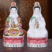 Gốm ngồi sen Nanhai Guanyin tượng phật thị trấn an ninh an toàn mở cửa để thờ phượng Guanyin Bồ tát nhà Phong thủy trang trí