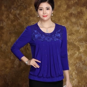 Quần áo nữ cỡ trung mới cỡ lớn Áo thun dài tay cộng với áo nhung đáy áo sơ mi mẹ mùa thu và áo ấm nhỏ mùa đông