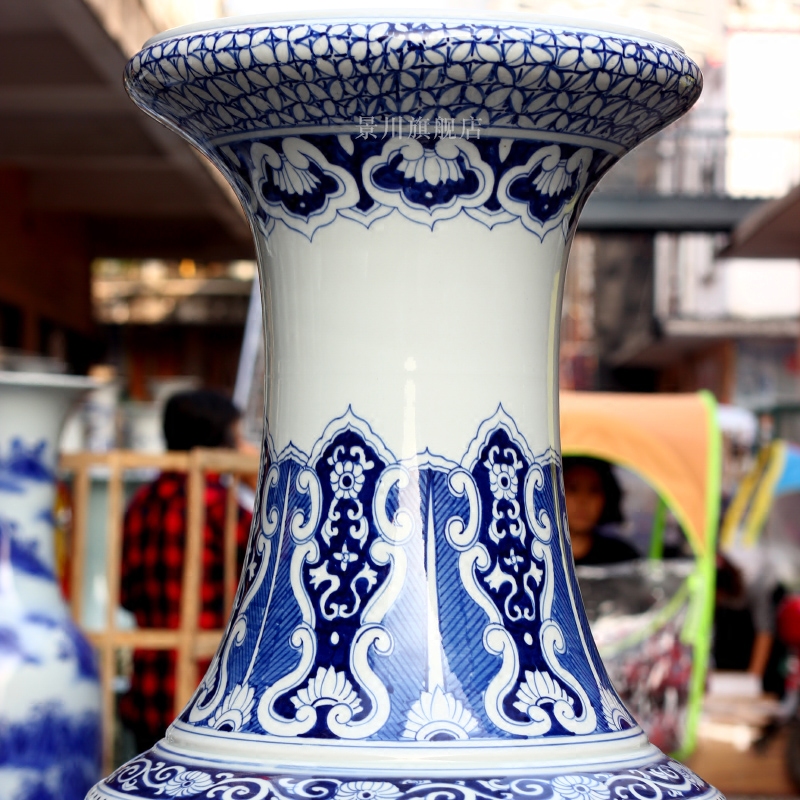 Jingdezhen blue and white ceramics craft painting ancient wind antique vase opening taking 1.8 m 2 m