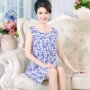 Trung niên và tuổi già nightdress nữ mùa hè không tay vòng cổ dài váy lỏng kích thước lớn cotton lụa nightdress mẹ đồ ngủ nhà giản dị váy thu đông đẹp