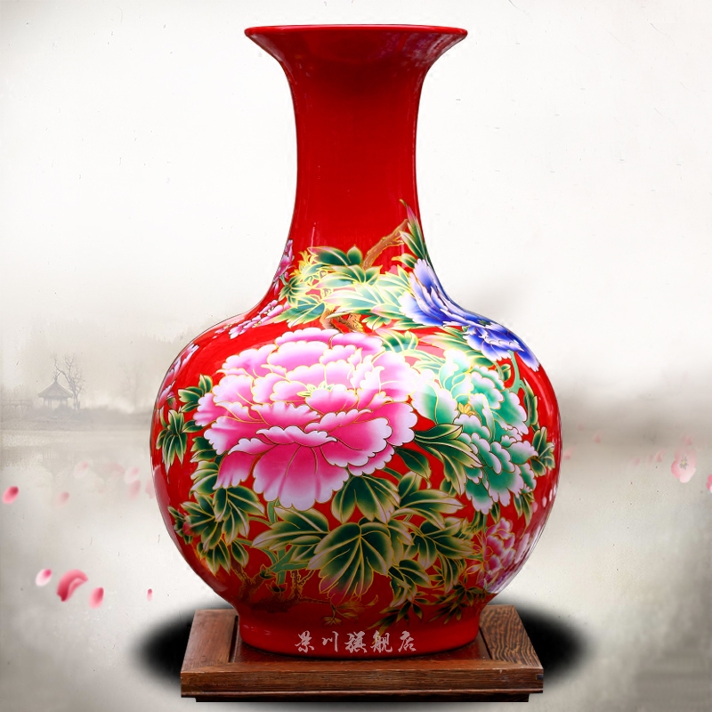 Jingdezhen ceramic auspicious riches and honor peony to admire the vase vase household living room office mesa study large furnishing articles
