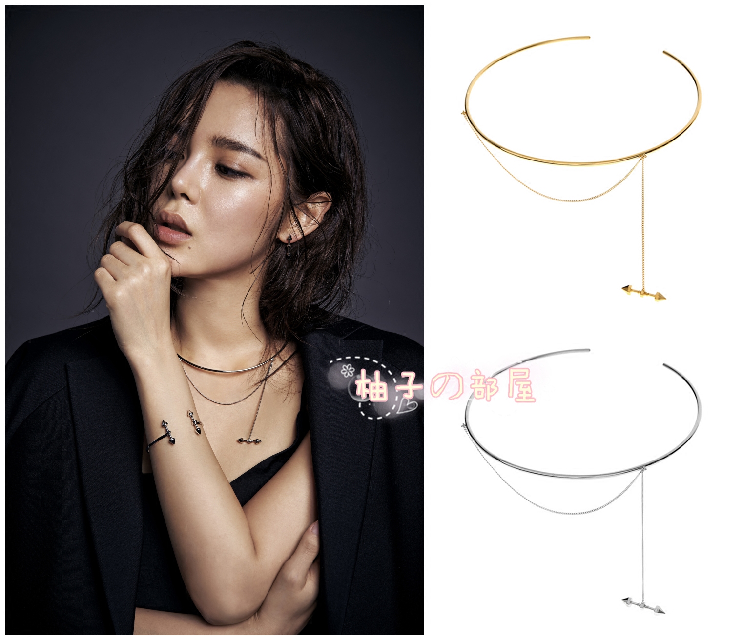 (Korea direct mail)Park Shi-yeon with MZUU rivet pendant decorative collar necklace~2 colors