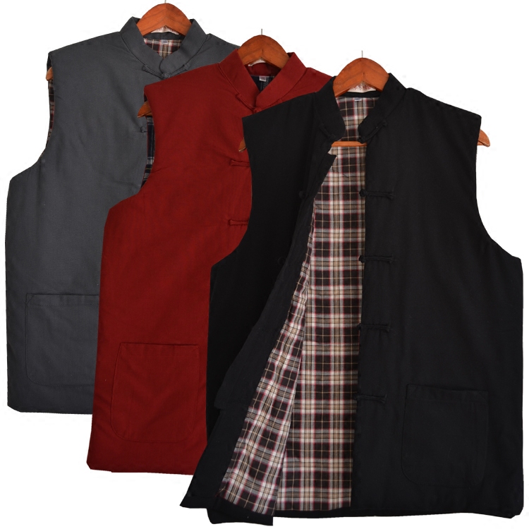 Pure Cotton Men's Waistcoat Coarse Cloth Warm Vest Green Middle Aged Vest Clip Cotton Tango With Thickened National School Clothing Autumn Winter