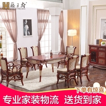 Storage cabinet storage cabinet Chinese style dining table rectangular light luxury dining chair sideboard dining table home 6-person natural rattan chair