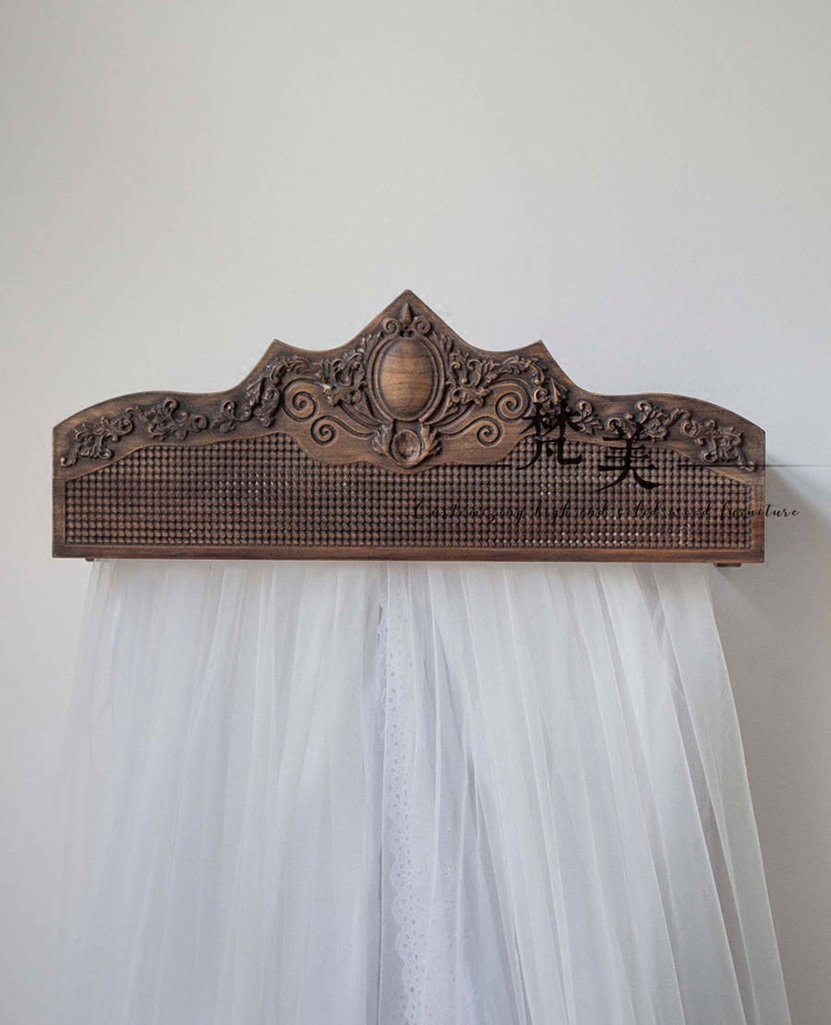 American vintage old bed crown European French full solid wood carved bed curtain frame Jane bed curtain crown curtain head customization