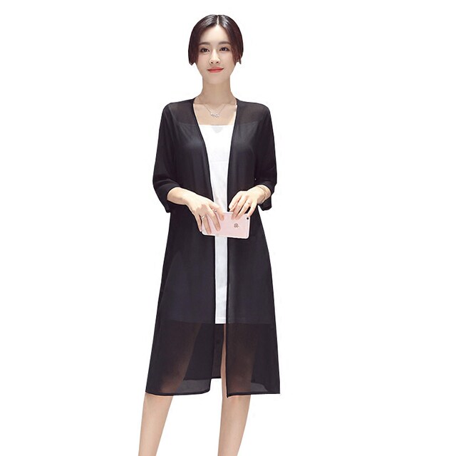 Sunscreen clothing women's summer 2023 mid-length chiffon shirt with three-quarter sleeves slim fit large size with shawl thin cardigan jacket