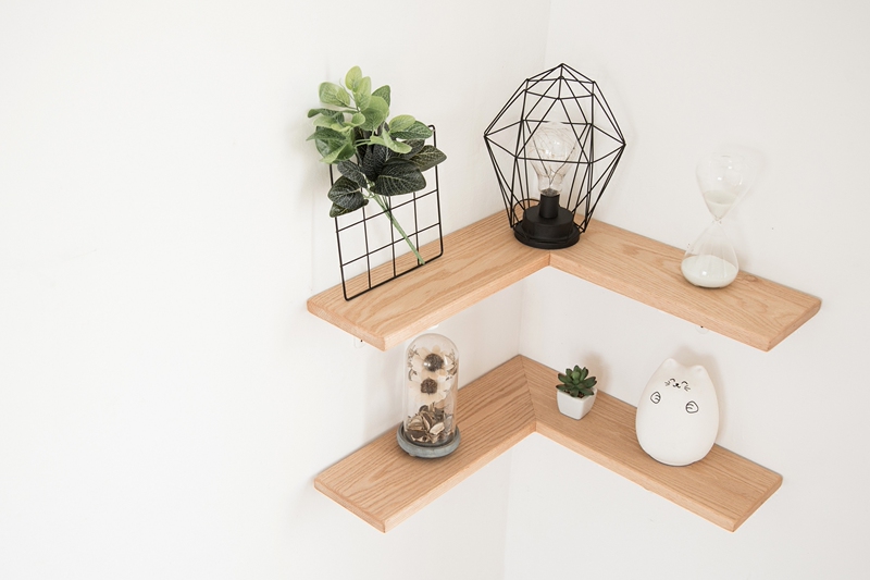 Nordic Japanese Style Solid Oak Black Walnut Cherry Wood Yin-Yang Corner Shelf Decorative Shelf Bookshelf Wall Corner