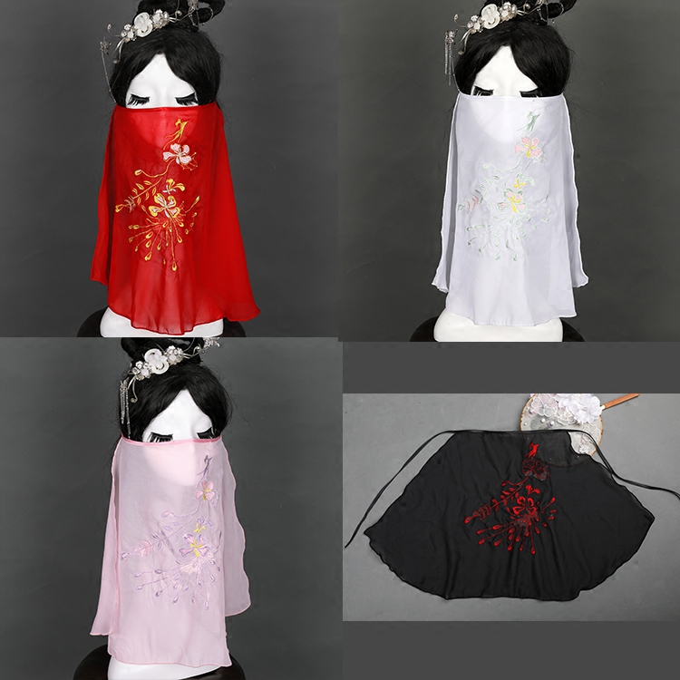Wanxiu-Hanfu Veil Embroidery Antique Accessories Chiffon Sunscreen Fashion Han Elements Covering Face Masked Fairy Translucent