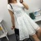 Ai Lixuan 2018 mùa hè mới váy ren ngắn tay rỗng nữ tự trồng thời trang váy cơ sở một dòng eo cao - Váy eo cao