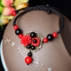 Phong cách quốc gia retro vòng chân gió nữ Trung Quốc phong cách Sen bạn gái làm bằng tay cinnabar trang sức kích thước lớn chân chuỗi vòng chân lắc chân bạc pnj Vòng chân