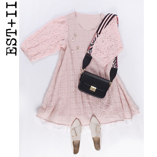 EST+II 艺诗 18年夏季新款 蕾丝五分袖A摆宽松连衣裙 天猫优惠券折后¥119包邮(¥169-50)2色可选