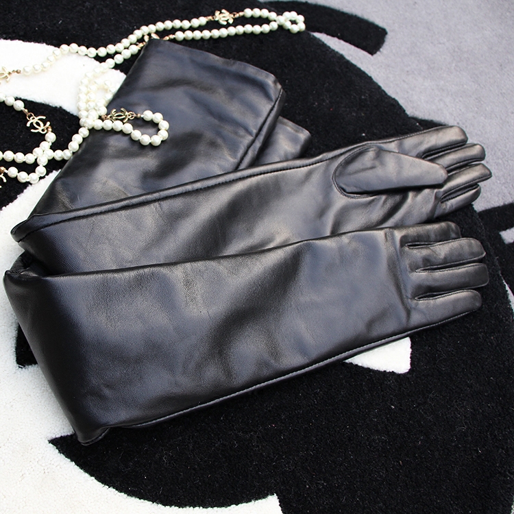 Export Sheepskin Gloves, Extra Long 70cm, Black, Autumn and Winter, Over-The-Elbow Genuine Leather Gloves, Thick, Plus Size Xxl, Touchscreen Compatible