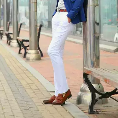 White slim-fit trousers for young men Korean slim straight pants Business fashion solid color all-match work pants