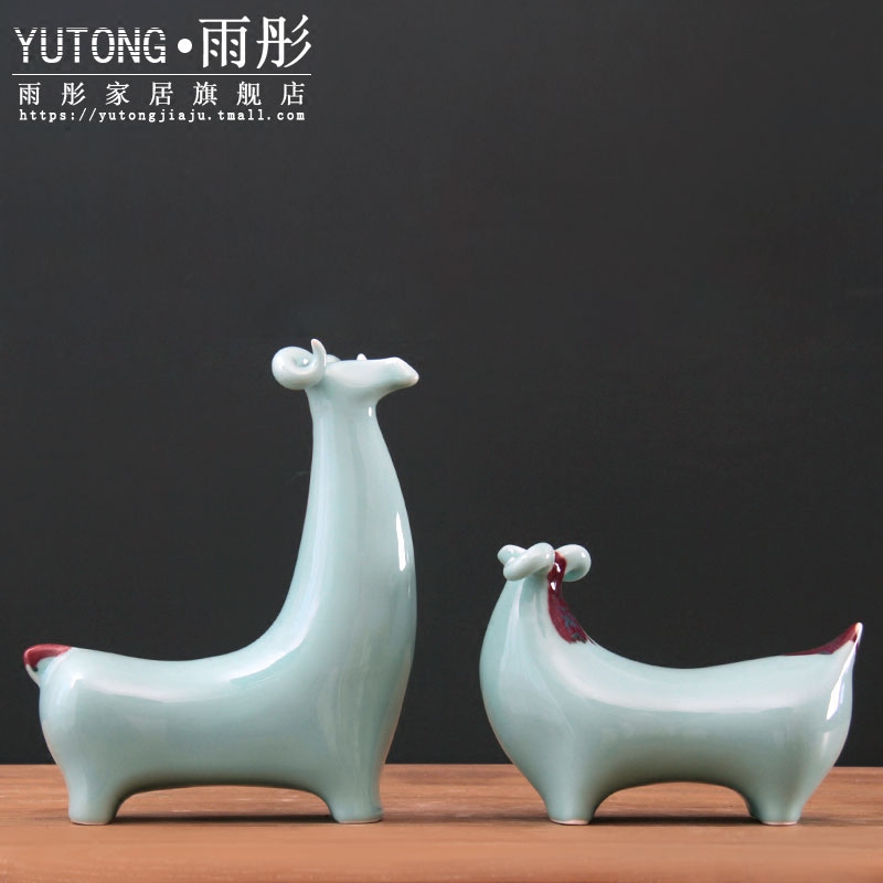 Jingdezhen ceramic checking shadow celadon decoration gifts zodiac sheep sheep sitting room classical furnishing articles of handicraft