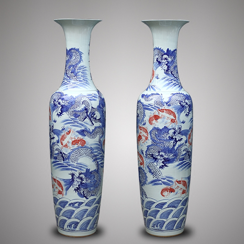 Jingdezhen ceramics 1 meter 8 dragon vase of large villa hotel lobby hall feel opening gifts