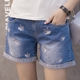 Phụ nữ mang thai của quần mùa hè phần mỏng phụ nữ mang thai jeans shorts mùa hè mặc bên ngoài dạ dày lift xà cạp loose quần âu Phụ nữ mang thai quần / quần bụng