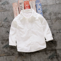 2018 bé trai mùa xuân và mùa thu trẻ em đáy lớn bé sơ mi dài tay cotton trắng áo sơ mi trẻ em giản dị áo sơ mi bé trai 7 tuổi