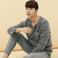 Bộ đồ ngủ công chúa Mak cotton nam mùa xuân thanh niên nam phục vụ nhà mùa xuân và mùa thu dài tay cotton phù hợp với nam cotton đồ ngủ nam hàn quốc
