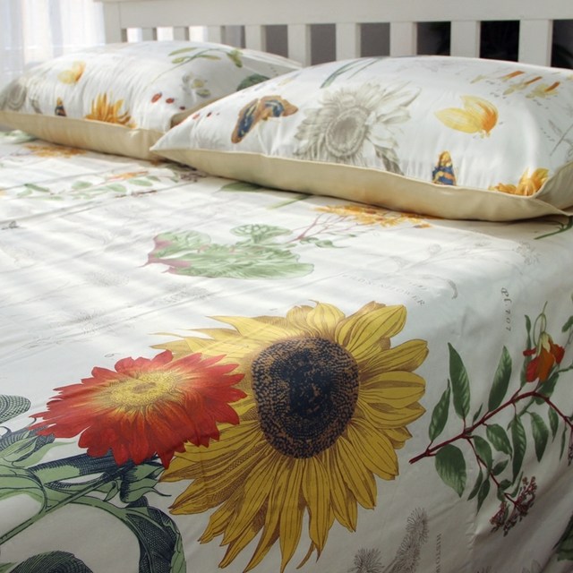 Blooming towards warmth ~ Sunflower Natural Bamboo Cotton Sheets Bamboo Fiber Egyptian Cotton Comfort Bedding ຕຽງດ່ຽວ ຕຽງຄູ່