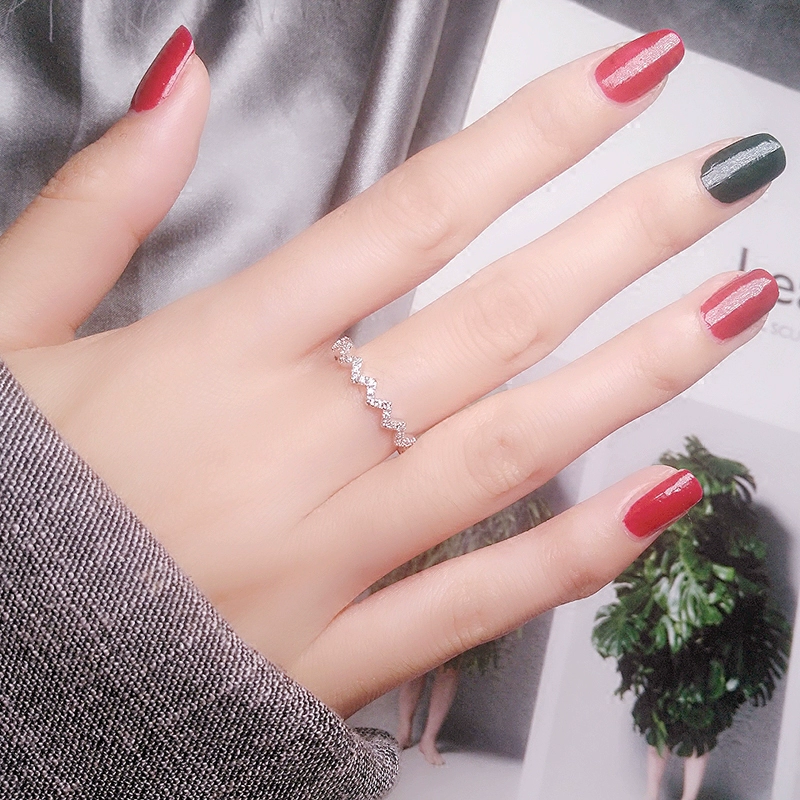 MOGACARE Thời trang Châu Âu và Mỹ Tính khí Đơn giản Vi kim cương Zircon Sóng Đường cong một lớp Vòng một lớp Vòng bạc Sterling - Nhẫn